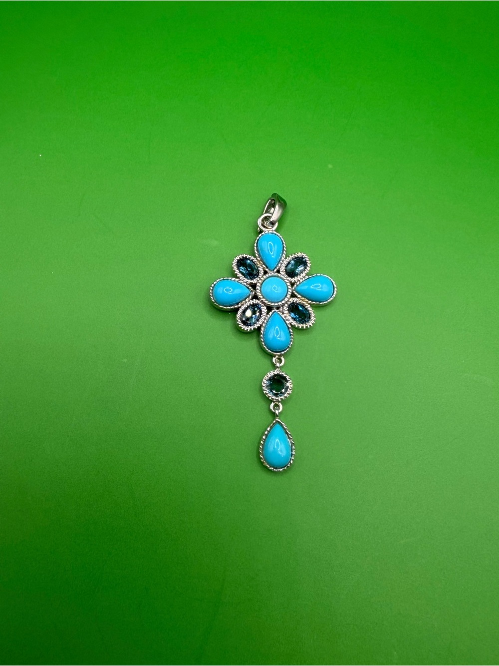 925 Sterling Silver Sleepy Beauty Turquoise & London Topaz Enhanced Pendant.